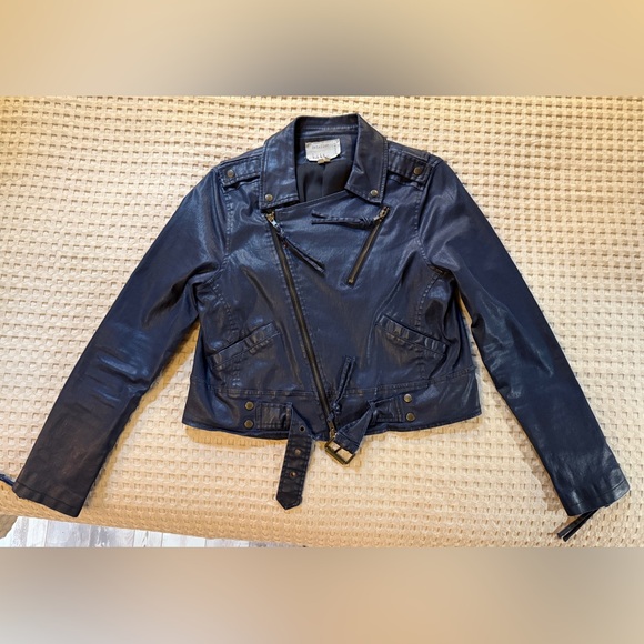 Artelier Nicole Miller Navy Faux Bomber/Moto Jacket (RARE) - Picture 3 of 9